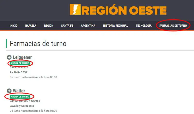 Farmacias de Turno en Región Oeste, versión de ordenador Farmacias de Turno en Región Oeste, versión de ordenador