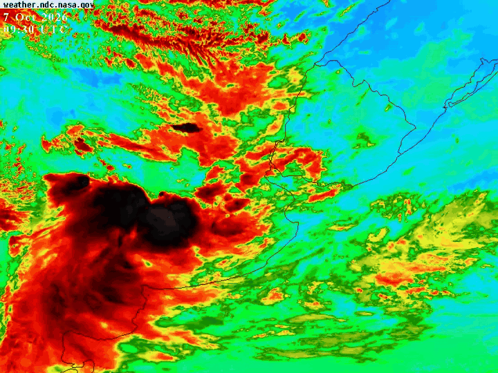 Animación satelital del sistema de tormentas del 7 de octubre difundida por MeteoFedex