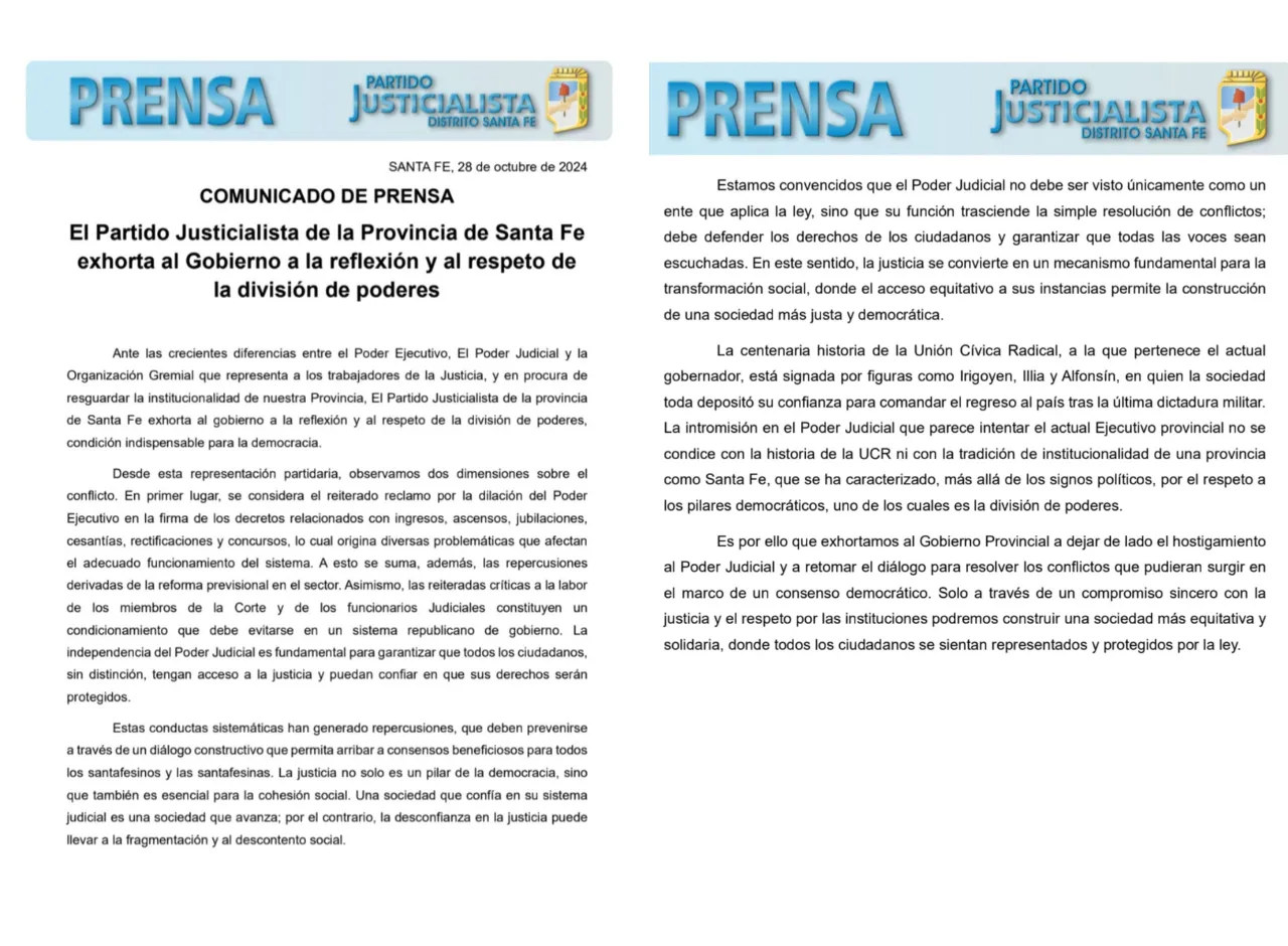 Comunicado PJ Santa Fe