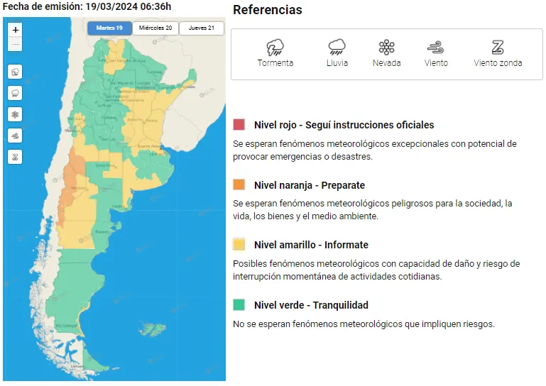 Mapa alerta amarilla 19-03-2024